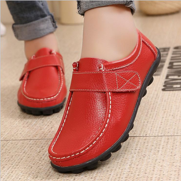 Genuine Leather Shoes Women Soft Flats Elastic Mother Shoes Comfortable Casual Walking Driving Shoes Non-slip
