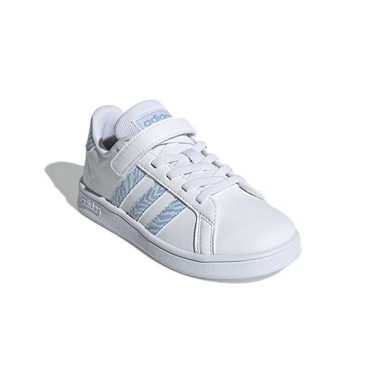 adidas Neo Grand Court Velcro Casual Low-Top Kids Sneakers Kids Sneakers White Blue Purple GW4852