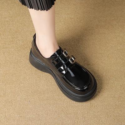 Platform Loafers British Style Small Leather Shoes Women's Thick Heel Heightened Shoes 2025 Autumn Black One-pedal Leather Single Shoes