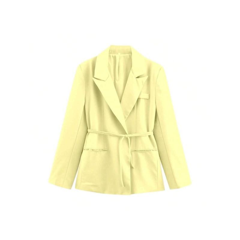 Womens Solid Color Notched Lapel Blazer Slim Fit Long Sleeve Office Casual Jacket