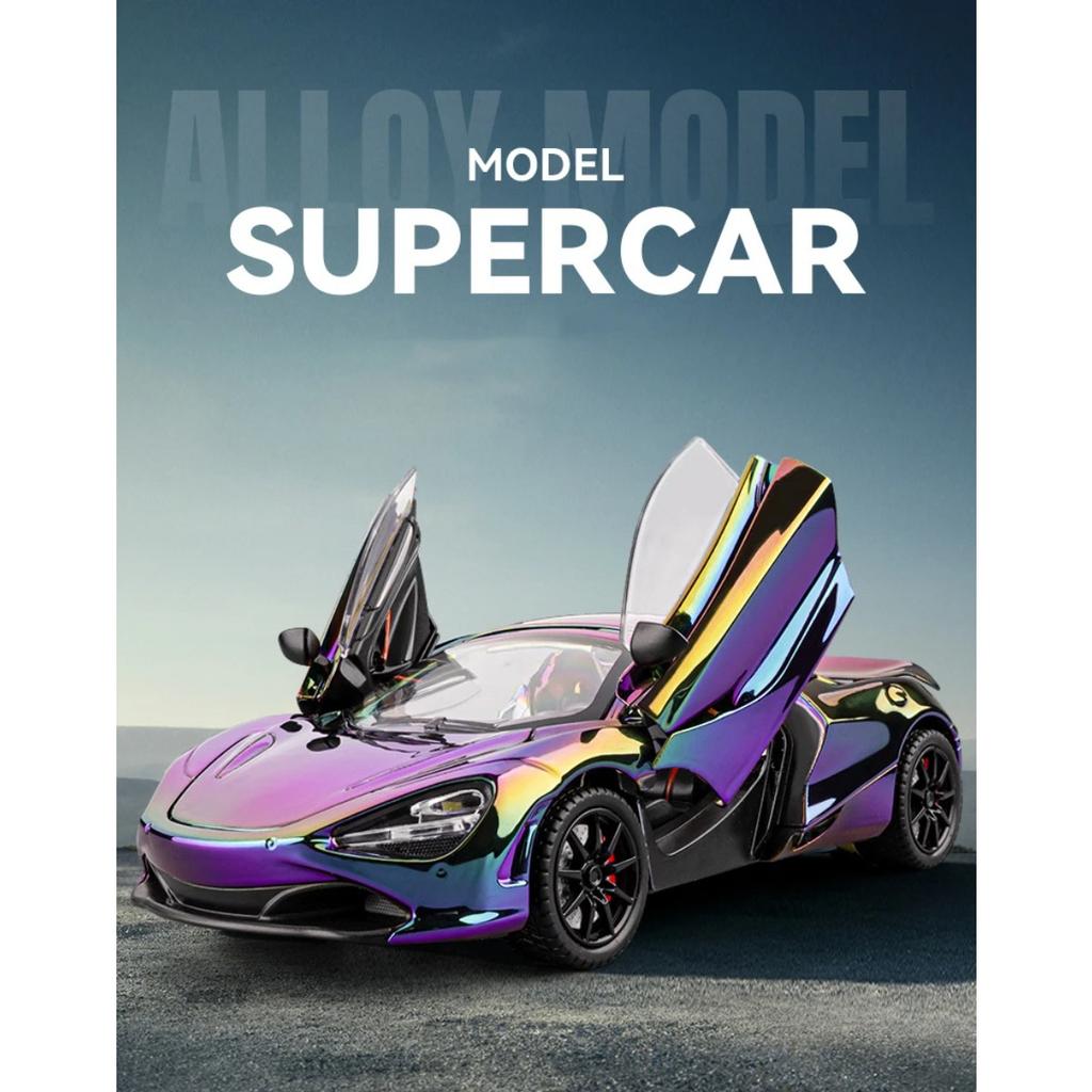 1/24 McLaren 720S Electroplate Version Alloy Track Racing Car Model Diecast Metal Sports Car Vehicle Model Sound and Light Kids Toy Gift