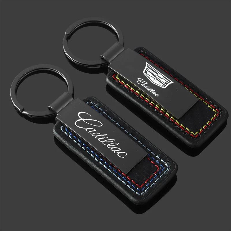 For Cadillac ATS BLS CT4 CT5 CTS ESCALADE SRX STS XT4 XT5 XT6 XTS Leather Car Logo Keychain Alloy Key Rings Chains Pendant