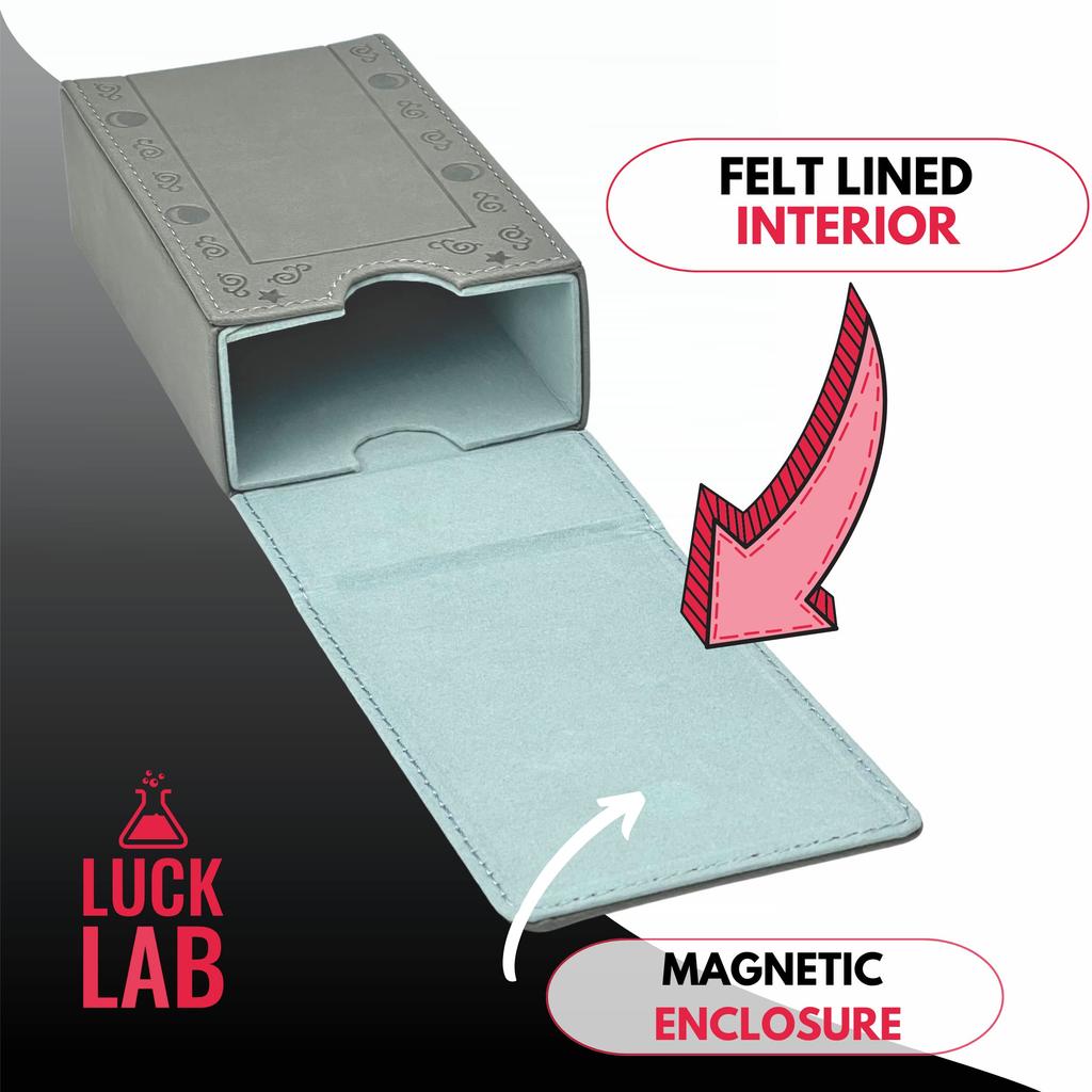 Luck Lab Leder Tarotkarten Grau Passt für die meisten Standard-Tarotkarten Box Deck Mond Design Etui/Halter - - (Passt Größe) -