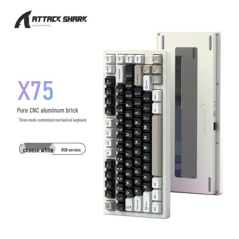 

Attack Shark X75 Aluminum Mechanical Keyboard: Custom RGB, Wireless Bluetooth, Three-Mode, Hot-Swappable, Pure E-sports Gaming.