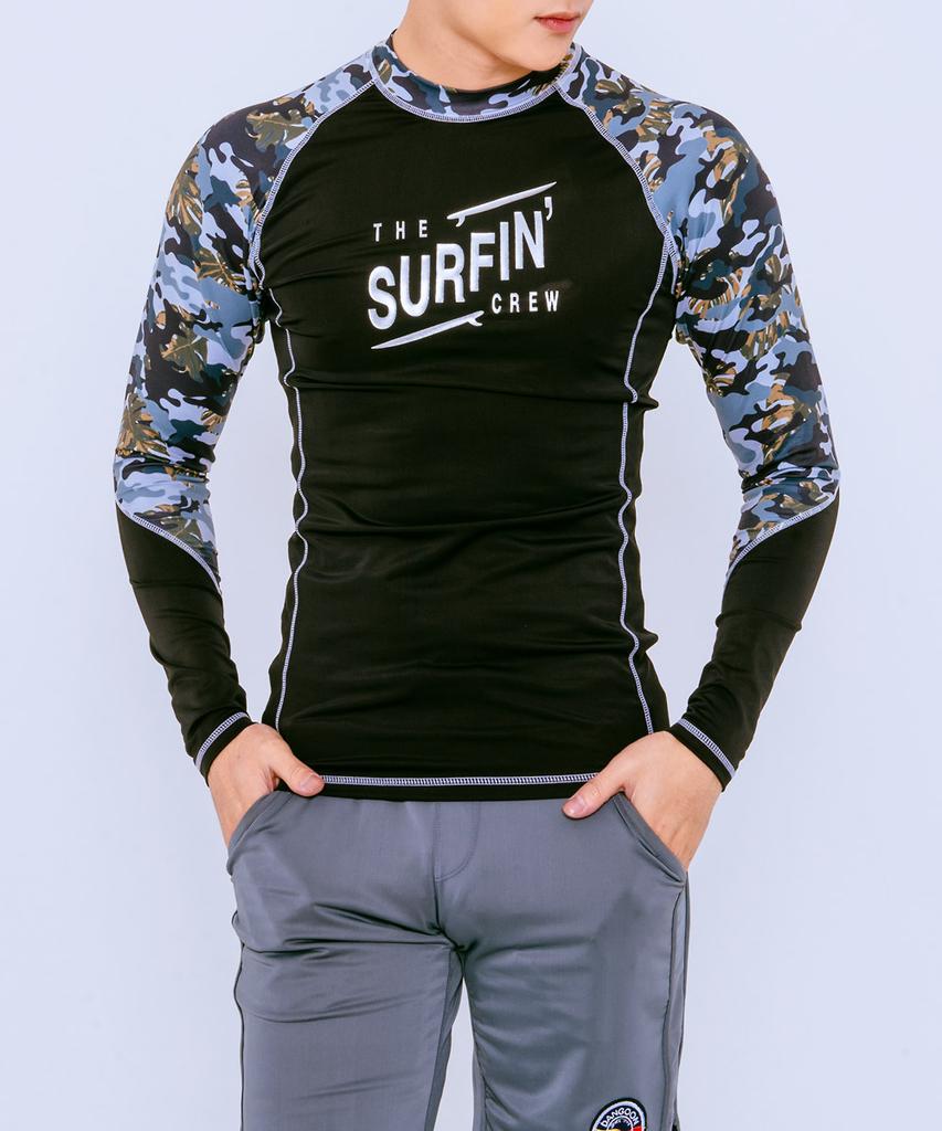 Dangun Camo Color Block Unique Raglan Long Sleeve Rash Guard