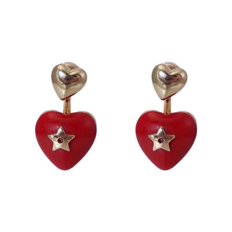 Exquisite Red Heart & Star Dangle Earrings for Women - Ankara Design
