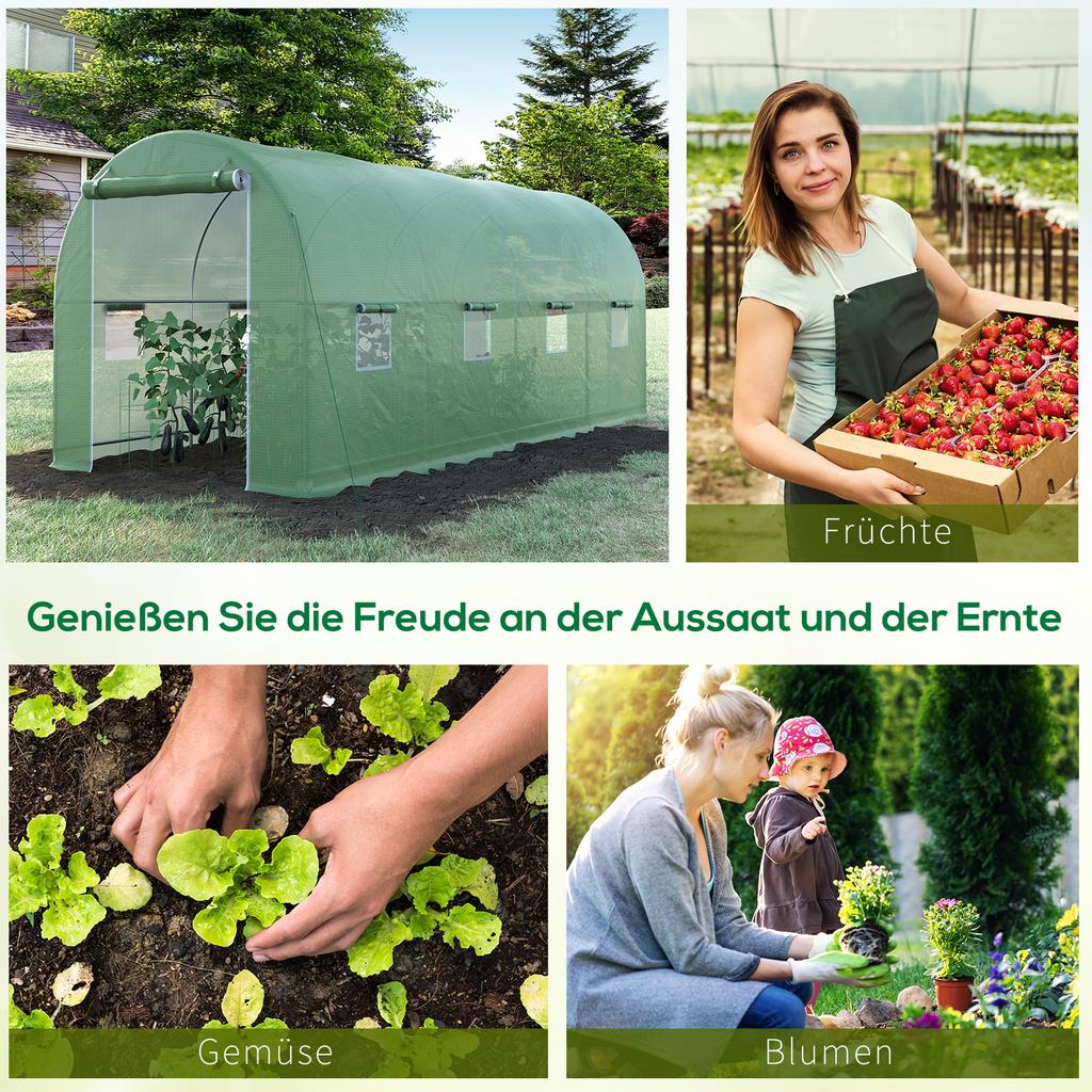 Greenhouse Foil Greenhouse Tomato House with Door, 8 Windows, Foil Tunnel made of Galvanized Steel, PE, Sturdy Greenhouse Plan
