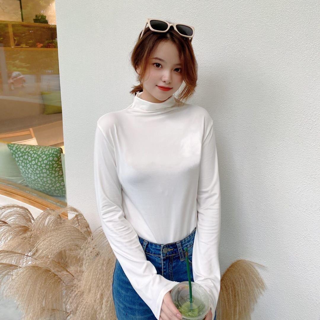 

2025 Autumn Women s Slimming Nine-Color High Elastic Semi-High Neck Base Shirt One Size (80-145 jin)