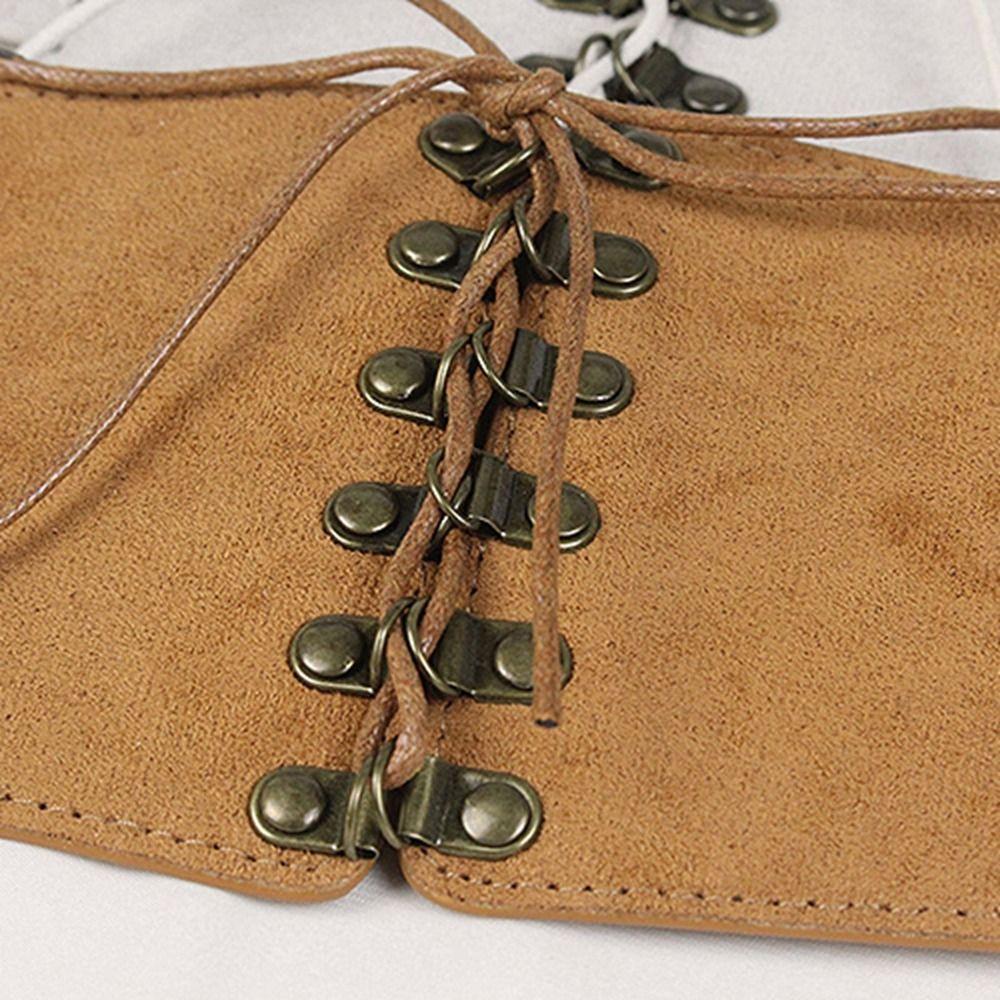 PU Leather Suede Wide Belt Solid Color Waist Corset Gothic Elastic Cummerbunds  Ladies