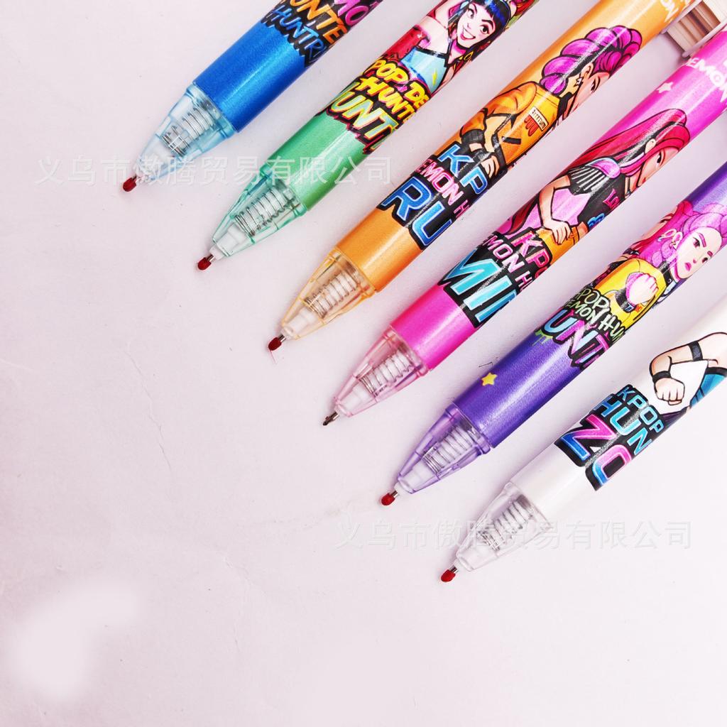 Popular K-Pop Demon Hunter Girl Group Push Button Gel Writing Tool Animation Design Innovative Acrylic Inlay Student Signature Writing Tool Student