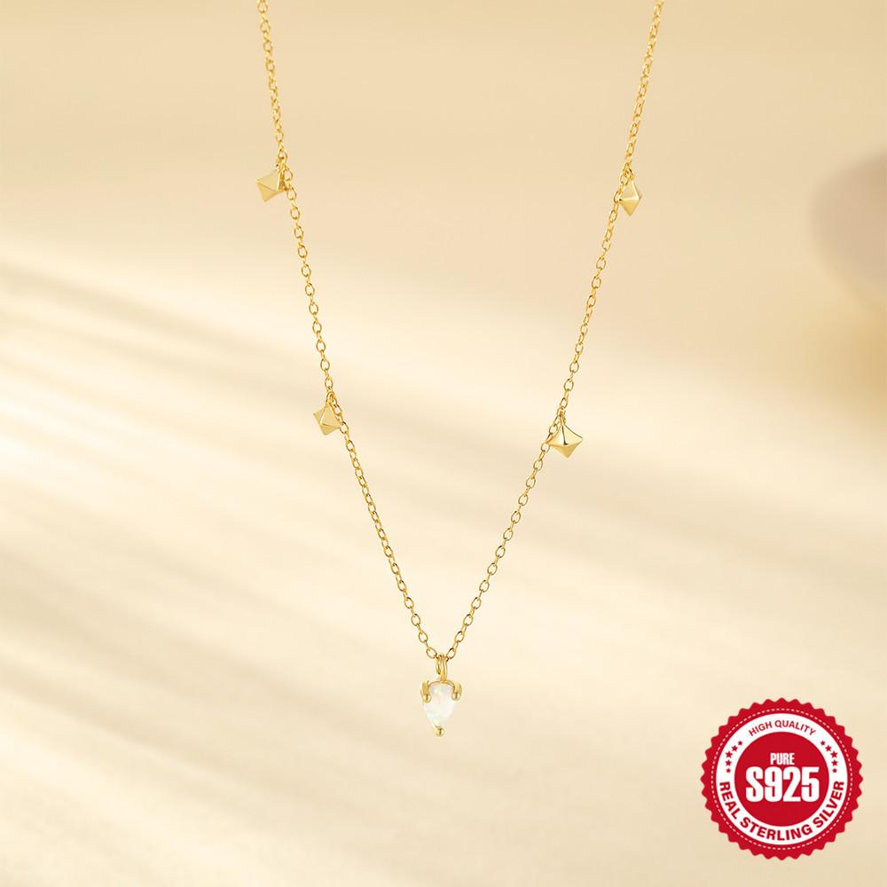Stylish And Simple Ins Style S925 Sterling Silver Stacked Wearing Tetragonal Star Opal Diamond Encrusted Women'S Daily Necklace