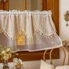 Polyester Tulle Window Valance Jacquard Lace Curtain, 39 Inch Vintage Embroidered Floral Valance, Semi Light Filtering Small Panel Sheer Swag with Rod