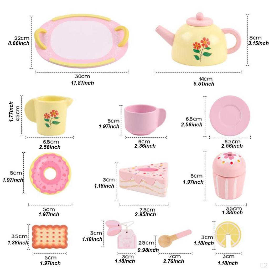 Wooden Tea Party Set Pretend Play Playset Realistic Cake Dessert Model Afternoon for