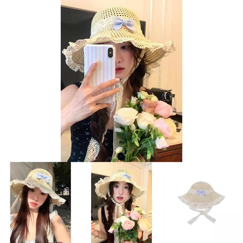 Fashionable Summer Straw Hat For Women With Wide Brim And Elegant Lace Design