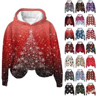 Women's Fashion Pullover Drop Shoulder Long Sleeve Christmas Printed Hooded Sweatshirt