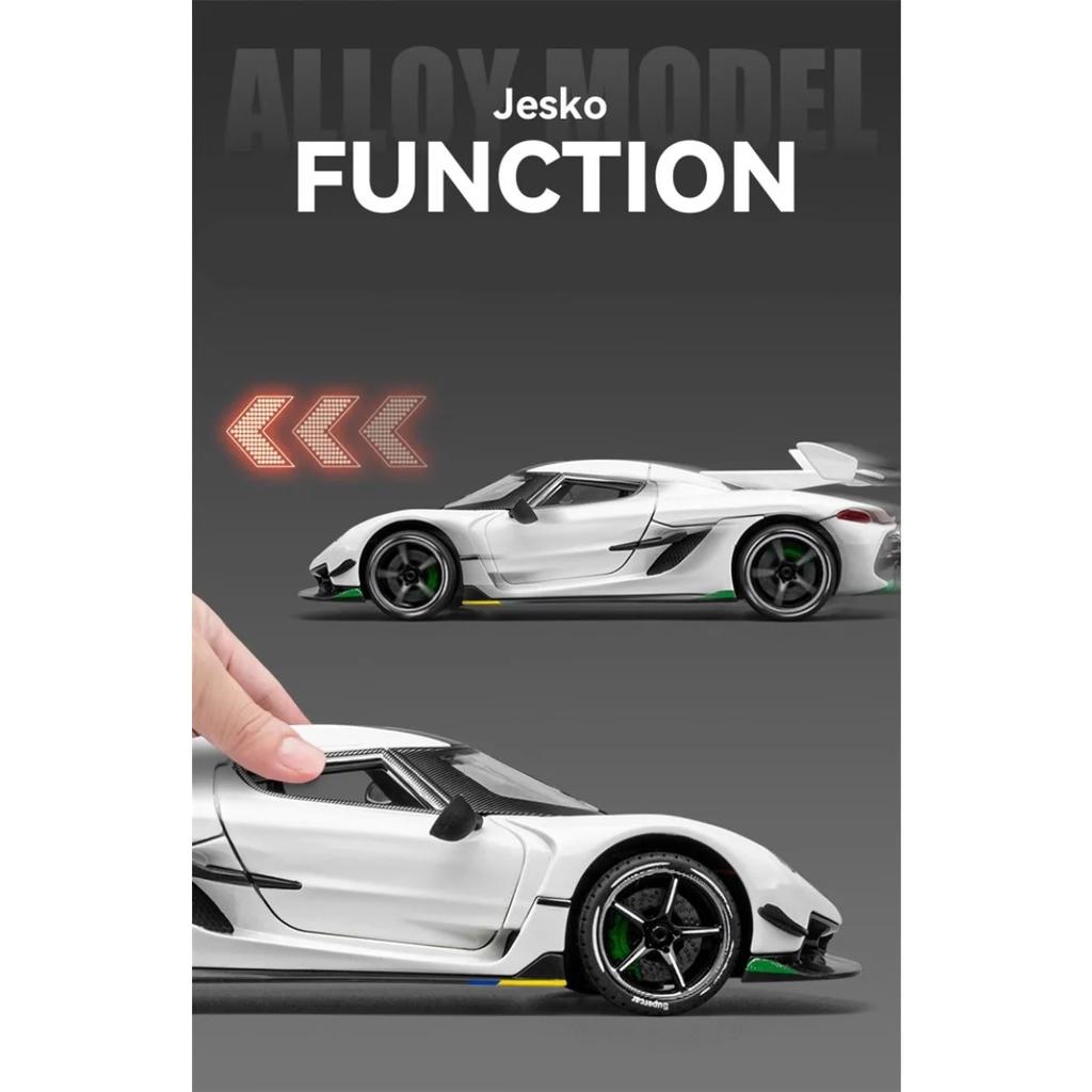 1/24 Koenigsegg Jesko Attack Sportwagenmodell aus Legierung, Druckguss-Metall-Rennwagenmodell, Simulation, Ton und Licht, Kinderspielzeuggeschenk