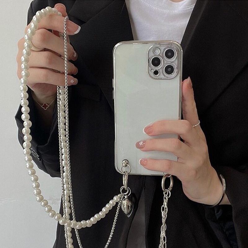 Korean Pearl Chain Stylish Accessories Phone Lanyard Beaded Charm Crossbody Bag Chain
