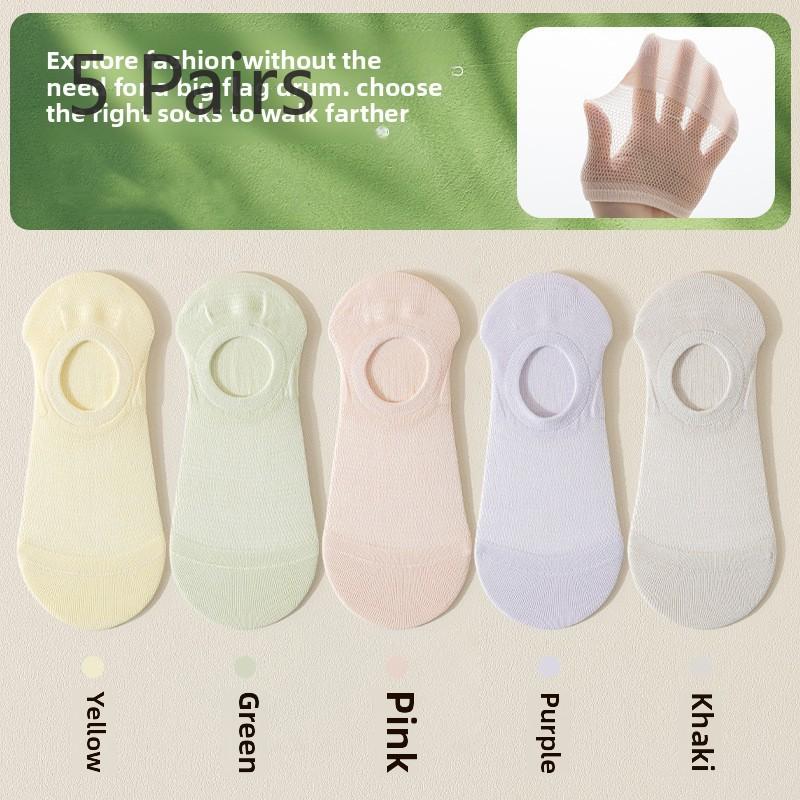 5 par damskich letnich cienkich oddychających skarpetek typu boat z jedwabiu morwowego, antypoślizgowych
