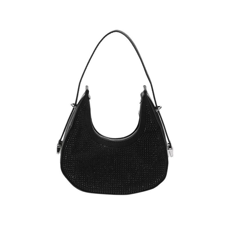 Stylish Street Fashion Pu Hobo Bag For Women 2023 Crescent Handbag Black Silver Colorful