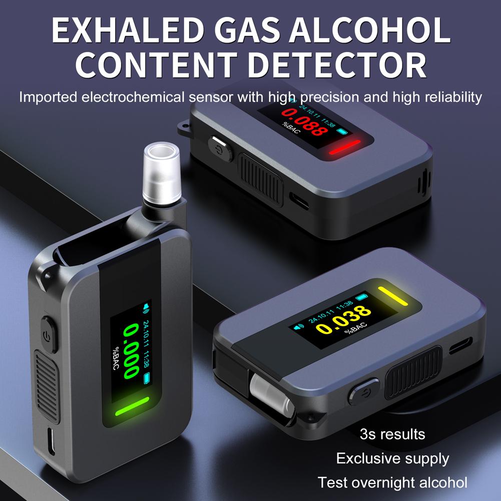 Electrochemical Alcohol Tester IPS Display Blowing Drunk Driving Alcohol Tester Portable Alcohol Meter for Outdoors Expressway