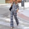 2024 Fall/Winter Women's Solid Color Plaid High Neck Long Sleeve Top & Long Pants Set