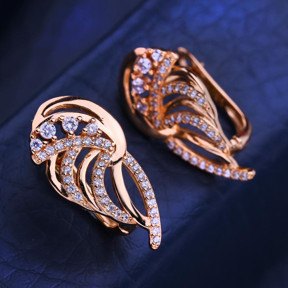 FEEYOO Clip Earrings Rose Gold Color Fashion Earring For Women Cubic Zirconia Stud Earrings Jewelry