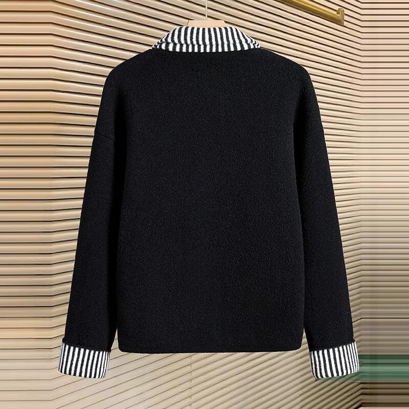 Women's Striped Patchwork Faux Two-Piece Short Jacket