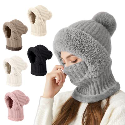 Chapeaux d'hiver doublés de flanelle, chapeau tricoté avec protège-oreilles, ensemble de masques écharpe, casquette chaude et douce pour femmes