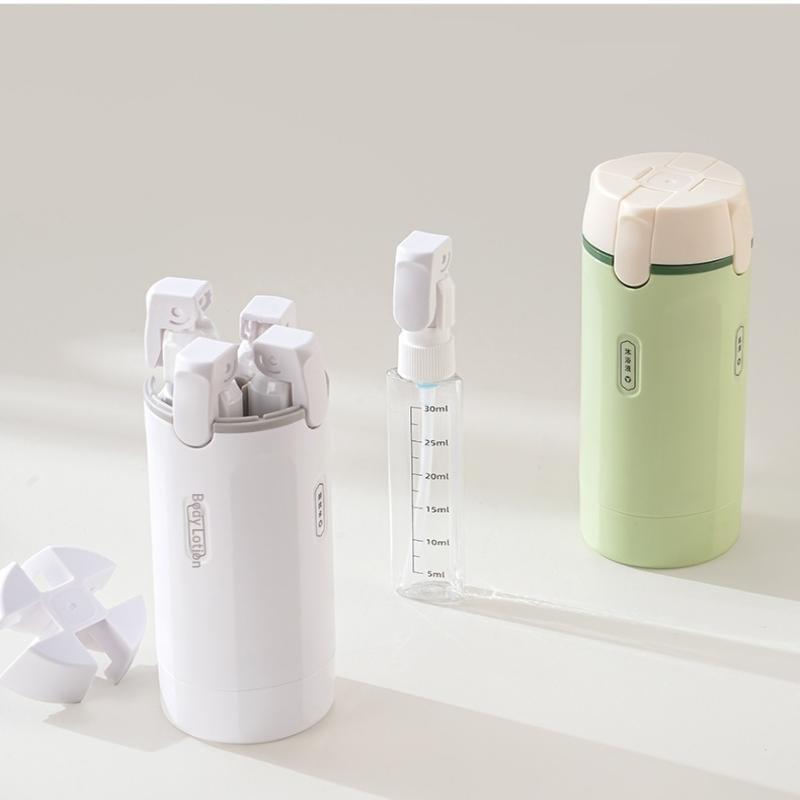 Set di 4 Bottiglie Dispenser da Viaggio Portatili 4 in 1 a Prova di Perdita Contenitori Vuoti Ricaricabili per Shampoo Profumo Palestra Breve Viaggio