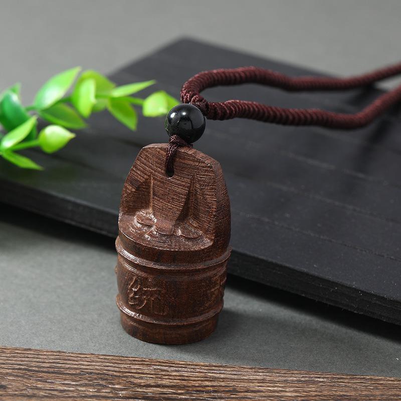 Hand-carved Mahogany Necklace Retro Femininity Long Autumn and Winter Sweater Chain Cotton and Linen Accessories