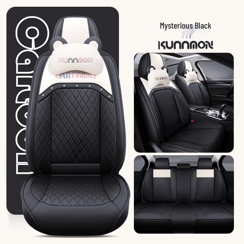 Universal Cartoon Car Seat Cover – Cute, Full-Surround Cushion for Small Cars, Fits 5-Seat Models, All-Season Use.