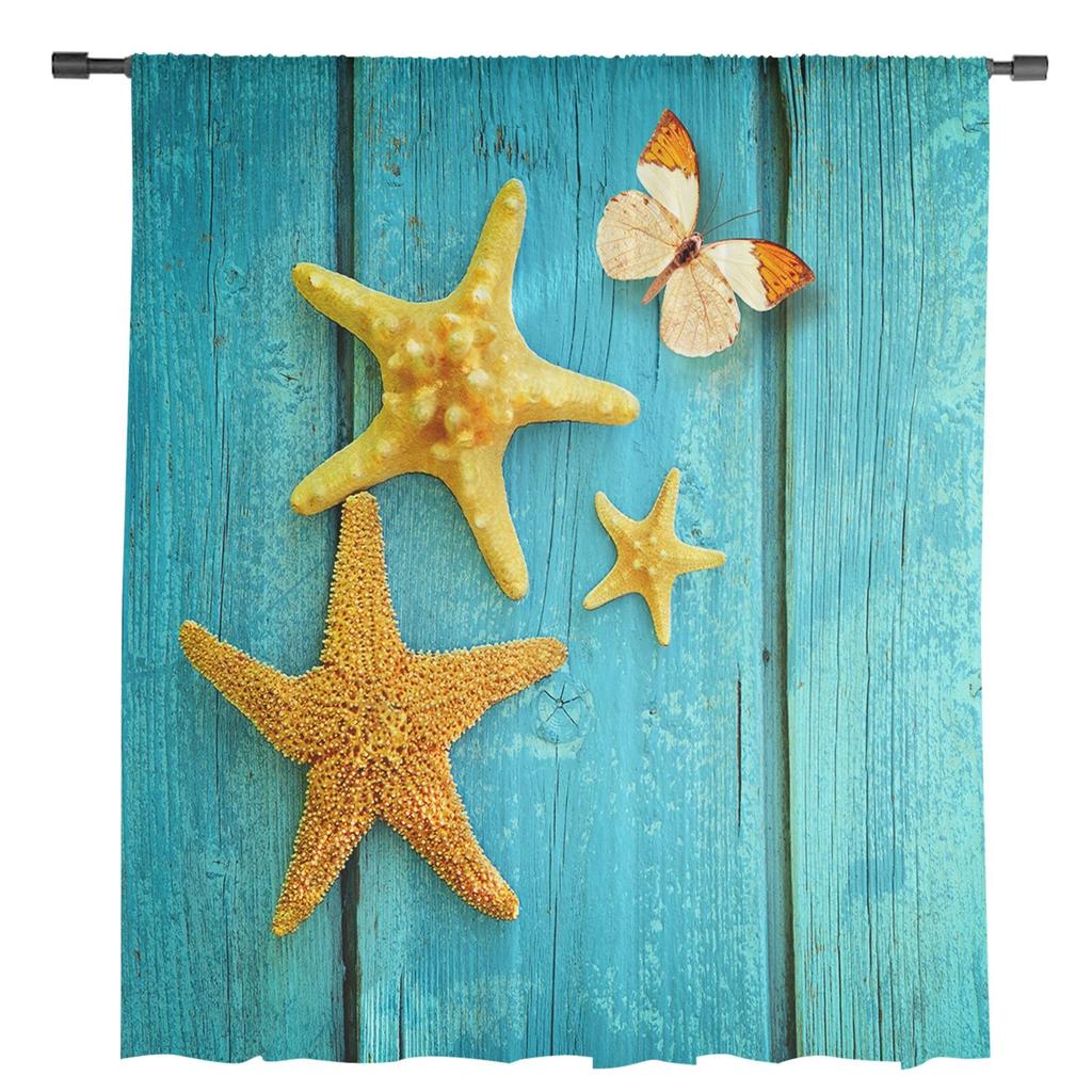 Starfish Butterfly Wood Grain Modern Tulle Curtains for Living Room Bedroom Home Kitchen Window Sheer Curtains