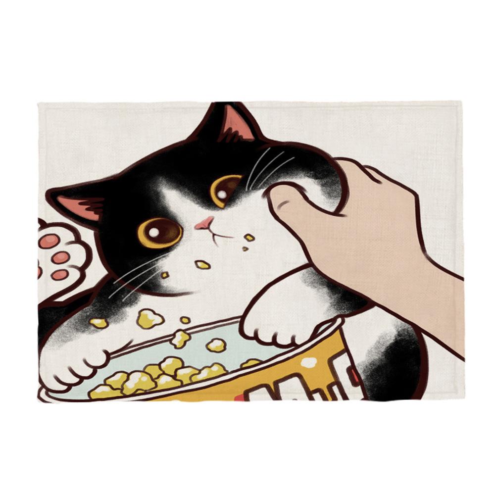 Kočičí lněná podložka na stůl Roztomilý odmítá políbit Prostírání s kresleným vzorem Dekorace na kuchyňský stůl Mat