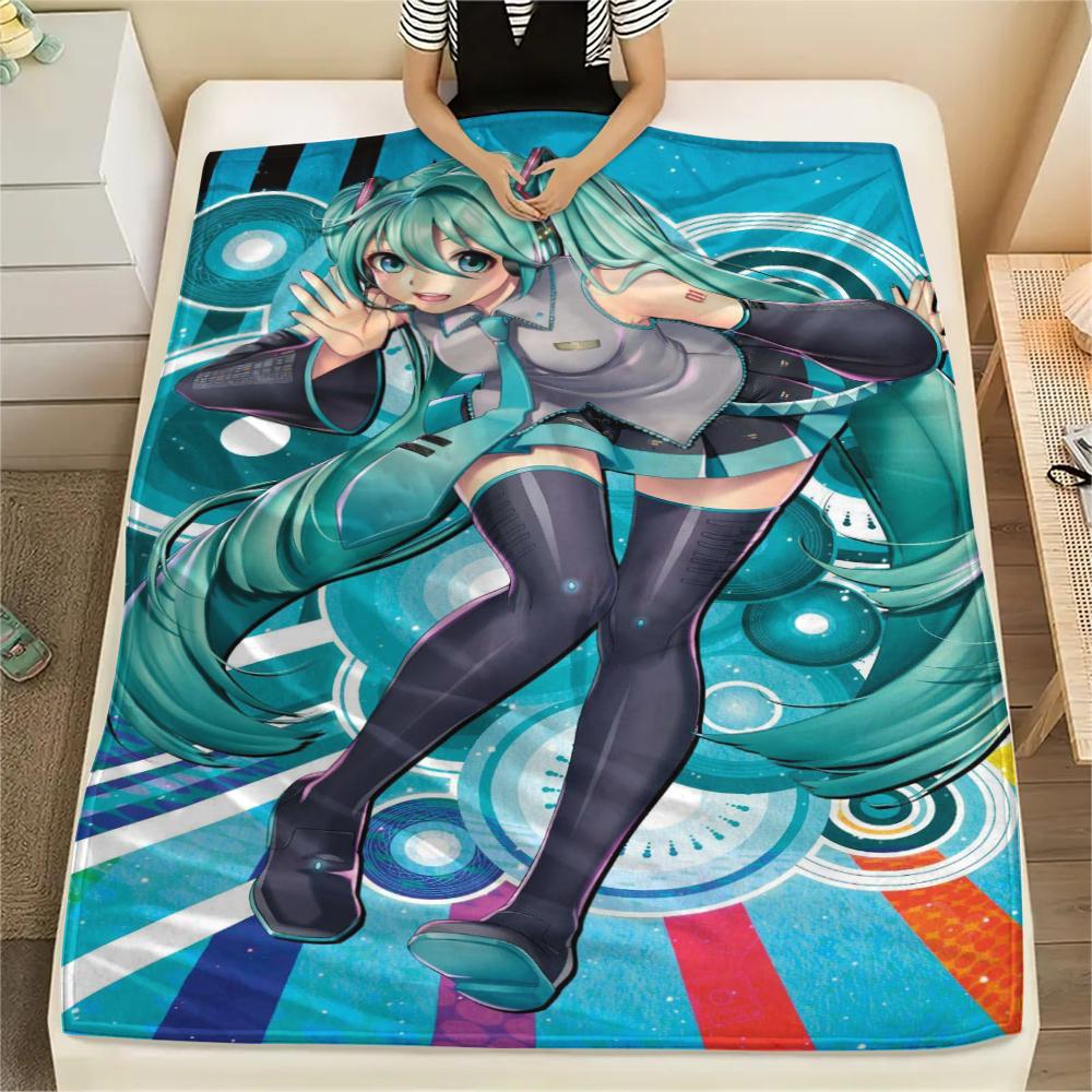 1 ks flanelová deka s potiskem anime Miku, Vysoká kvalita, Pohodlná pro všechna roční období, Domácí dekorace, Teplo a pohodlí, Perfektní jako dárek