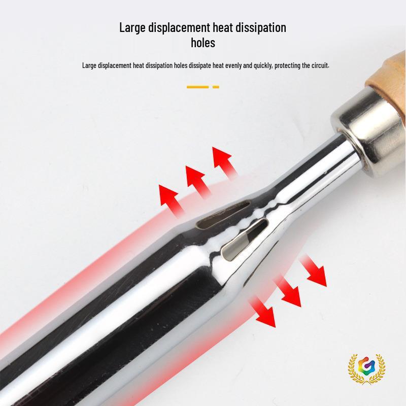 High-Power Wood Handle Soldering Iron with Bent Flat Copper Tip - 100W to 300W