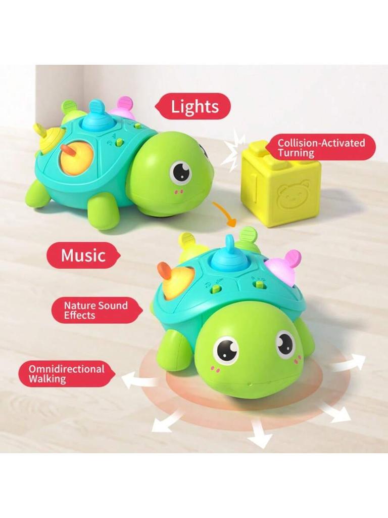 Baby crawling toy with sound and light turtle, baby learning to crawl educational toy, can chew and molar silicone sleep aid toy