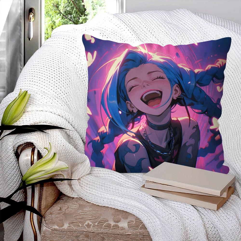 J-Jinx Animated Game Character Pillow Case Square Pillow Bedroom Sofa Leisure Comfort Cushion Car Living Room Home Decoration