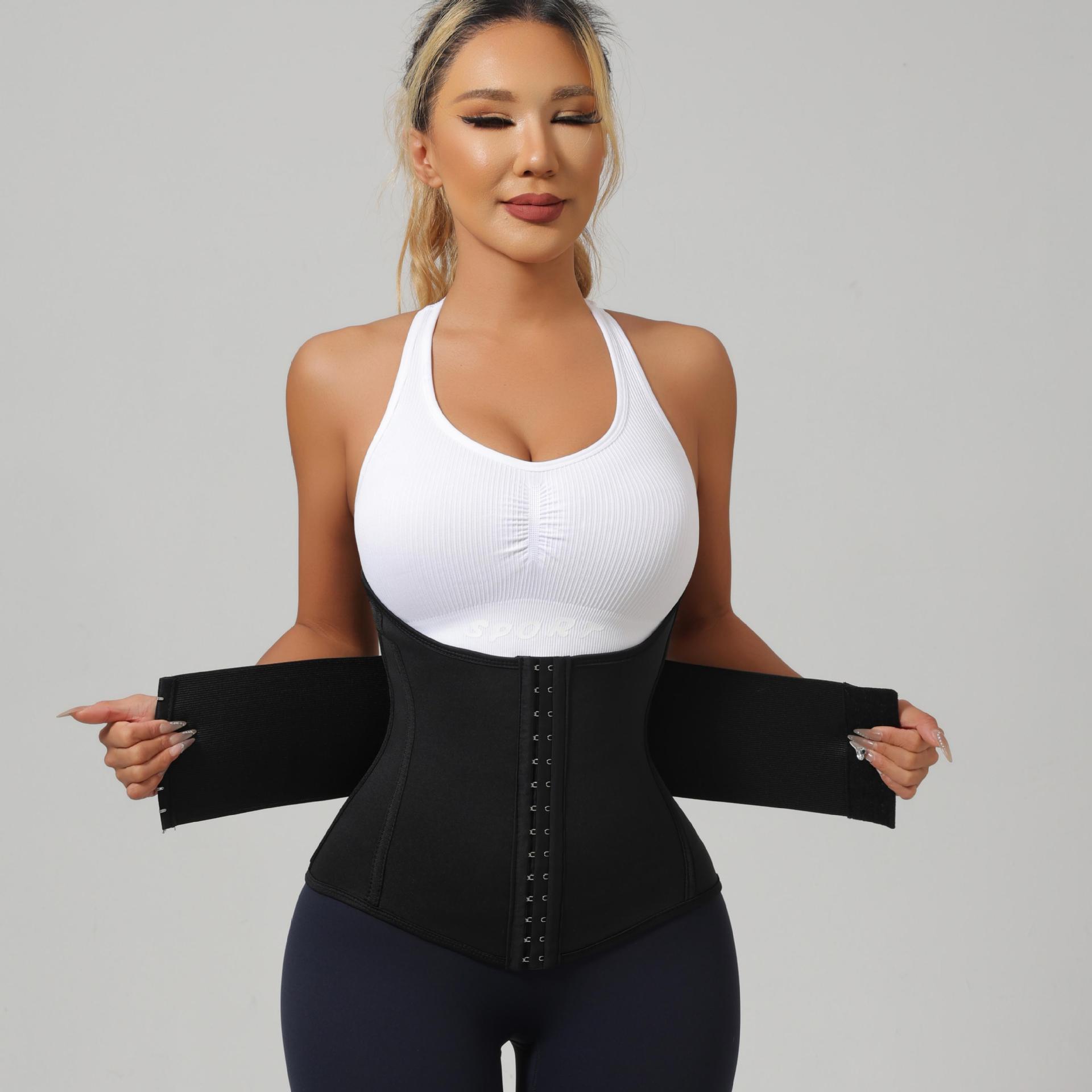 KSY Slimming Corset U-Back Spine Support Postpartum Adjustable Non-Skid Polyester Waist Trainer Abdominal Belt Basic Protection S чёрный
