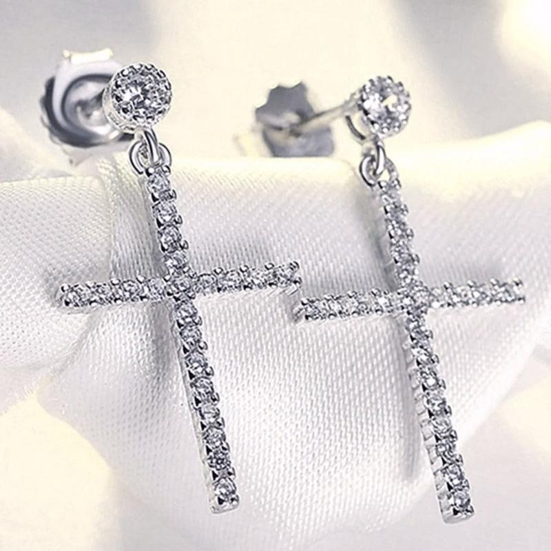 CAOSHI Stylish Women Drop Earrings with Cross Design Dazzling Tiny Zirconia Luxury Party Accessories Exquisite Female Zircon