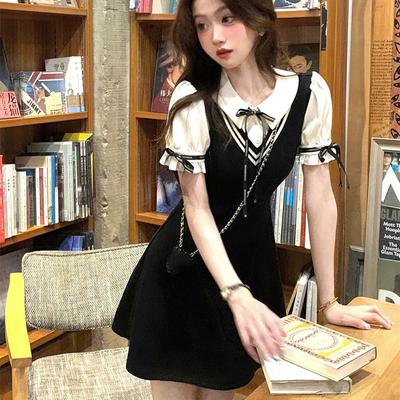 Vestido Estilo Academia, Vestido Falso de Duas Peças, Colarinho Polo de Verão para Meninas, Cintura Alta para Altura e Emagrecimento, Saia Curta Versátil