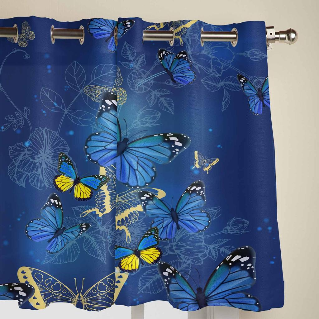 Butterfly Flower Blue Window Curtains for Living Room Luxury Bedroom Curtain Kitchen Blinds Drapes Curtains
