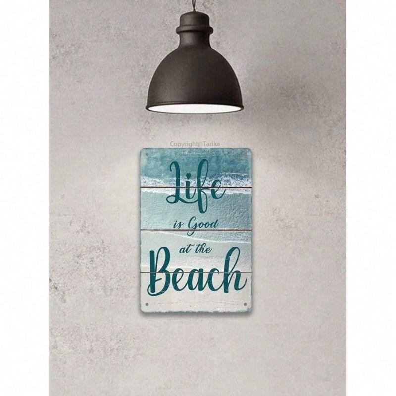 Metal Wall Art Retro Beach 8x12 Inch Vintage Tin Sign for Home Kitchen Bar Cafe