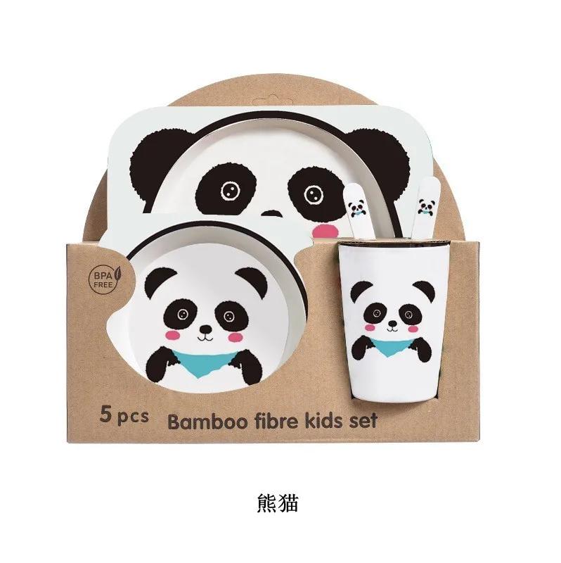 5pcs/set Baby Dishes Set Eco-friendly Bamboo Fiber Dinnerware Cartoon Cute Tableware Food Plate Bowl for Kids Boy Girl Gifts
