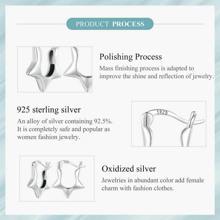 WOSTU 925 Sterling Silver Shine Star Ear Clips Earrings for Women Fine Jewelry