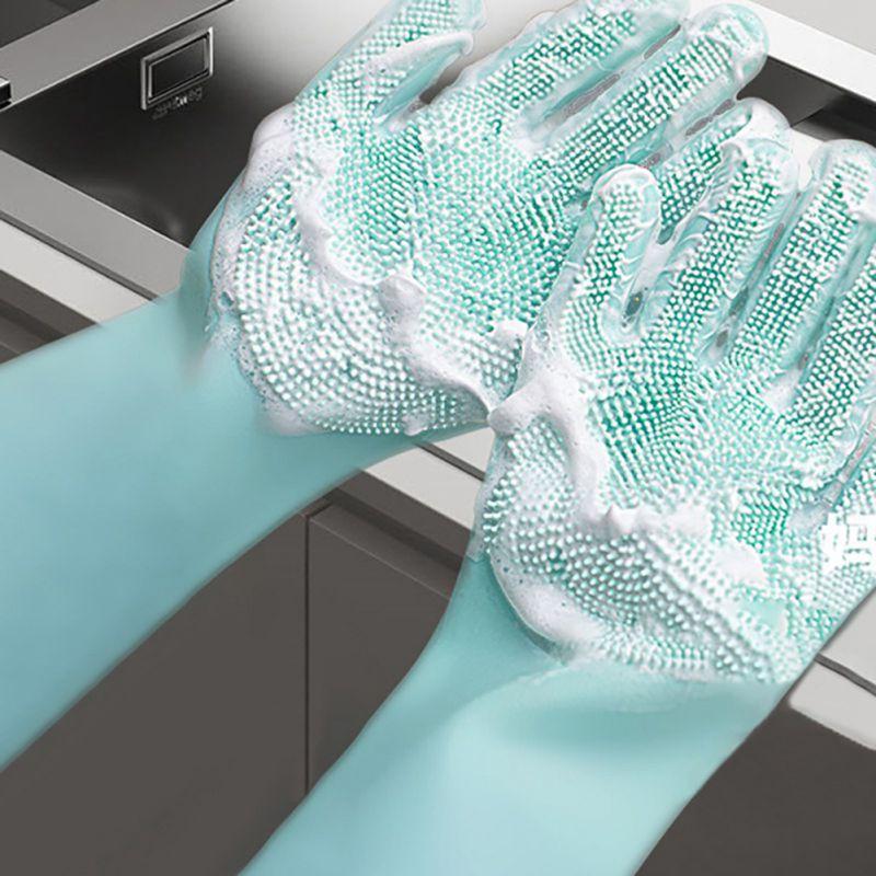 Silicone Dishwashing Gloves Wash Cleaning Gloves With Sponge Scrubbers For Washing Kitchen, Bathroom, Car & More