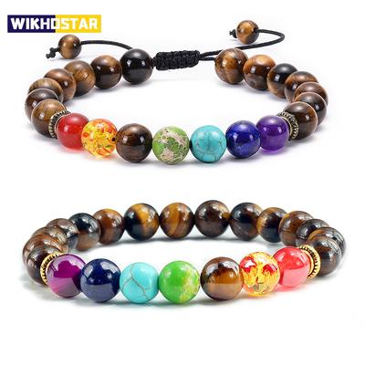 7 Chakra Beads Natural Lava Tiger Eye Stone Bracelet For Women Men Healing Balance Therapy Bracelets Jewelry Prayer Adjustable