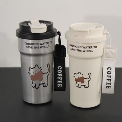 Kitten Coffee Mug 304 Stainless Steel Thermos Mug For Girls Cute Cartoon High Value Portable Double Drinking Cup