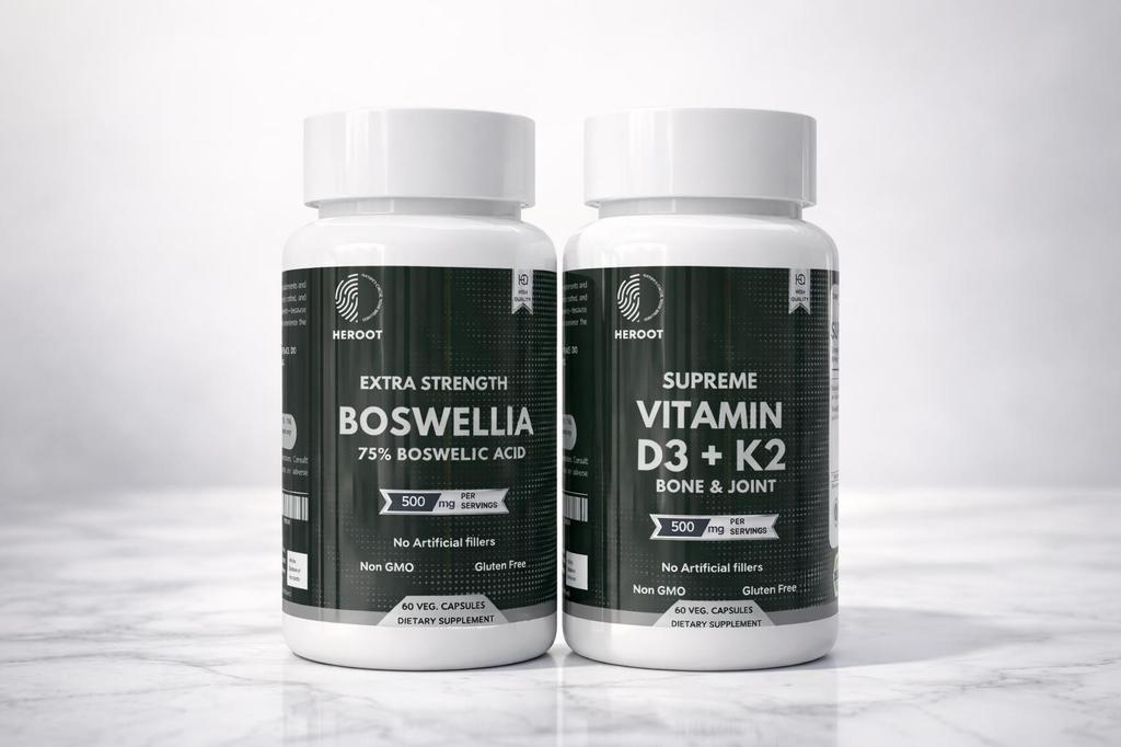 Heroot Gelenkwohlbefinden Kapsel-Kombi | Boswellia-Extrakt & Vitamin D3 + K2
