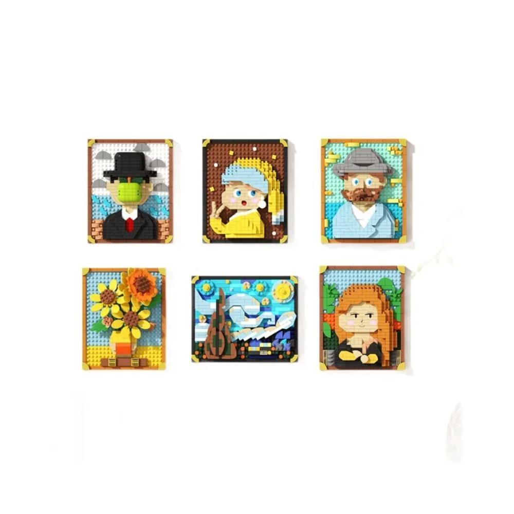Hot-selling World-famous Painting Assembly Building Blocks Creative Pixel Oil Painting Frame Sunflower Building Block Decoration