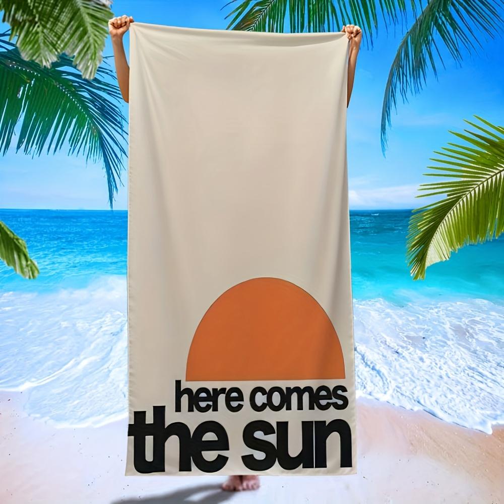 

1pc Beach Towel - Windproof & Sun-Proof Microfiber with Orange Circle & Here Comes the Sun Print on Beige - Contemporary Summe W30*H60(CM)